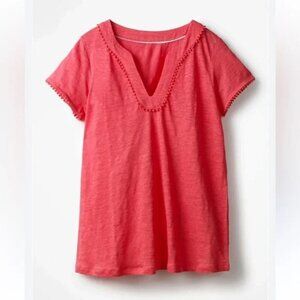 Boden Linen Notch Neck Jersey Top in Watermelon XS